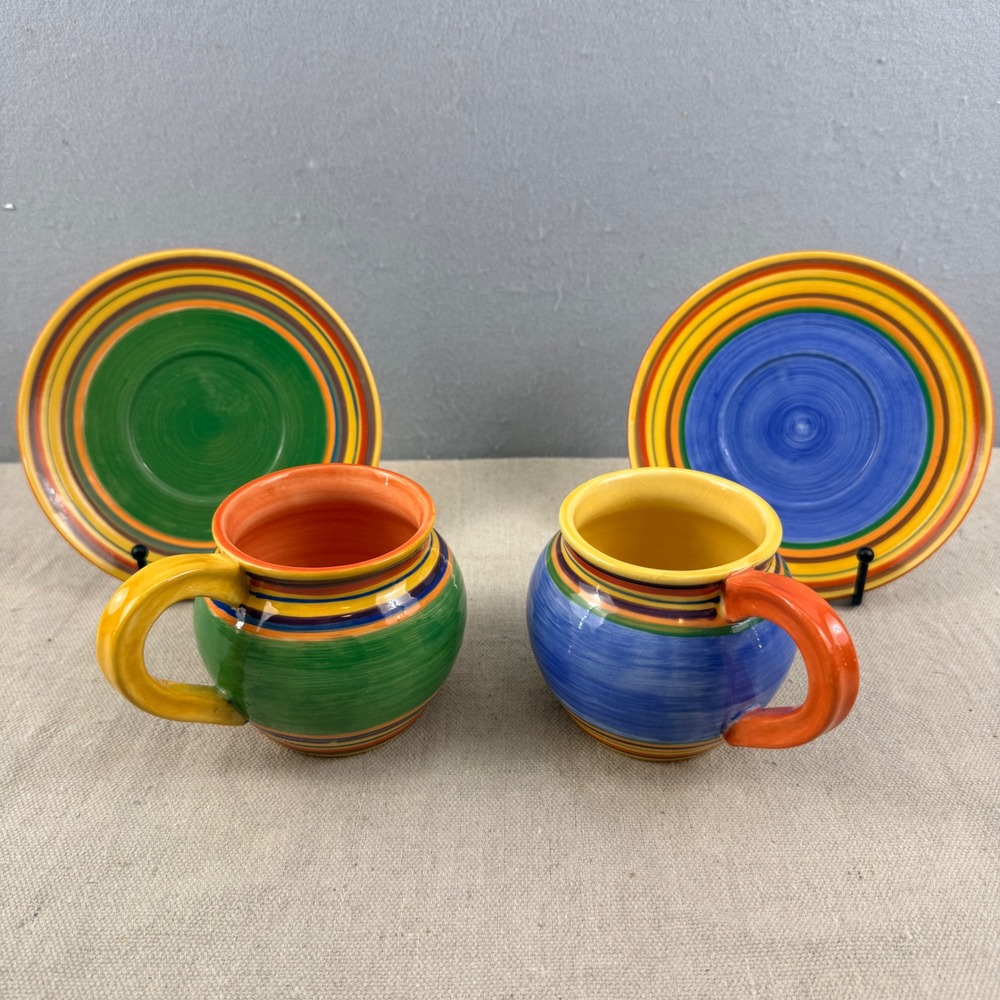 Vintage Pacific Rim China Handpainted Rainbow Striped Cup & Saucer Set